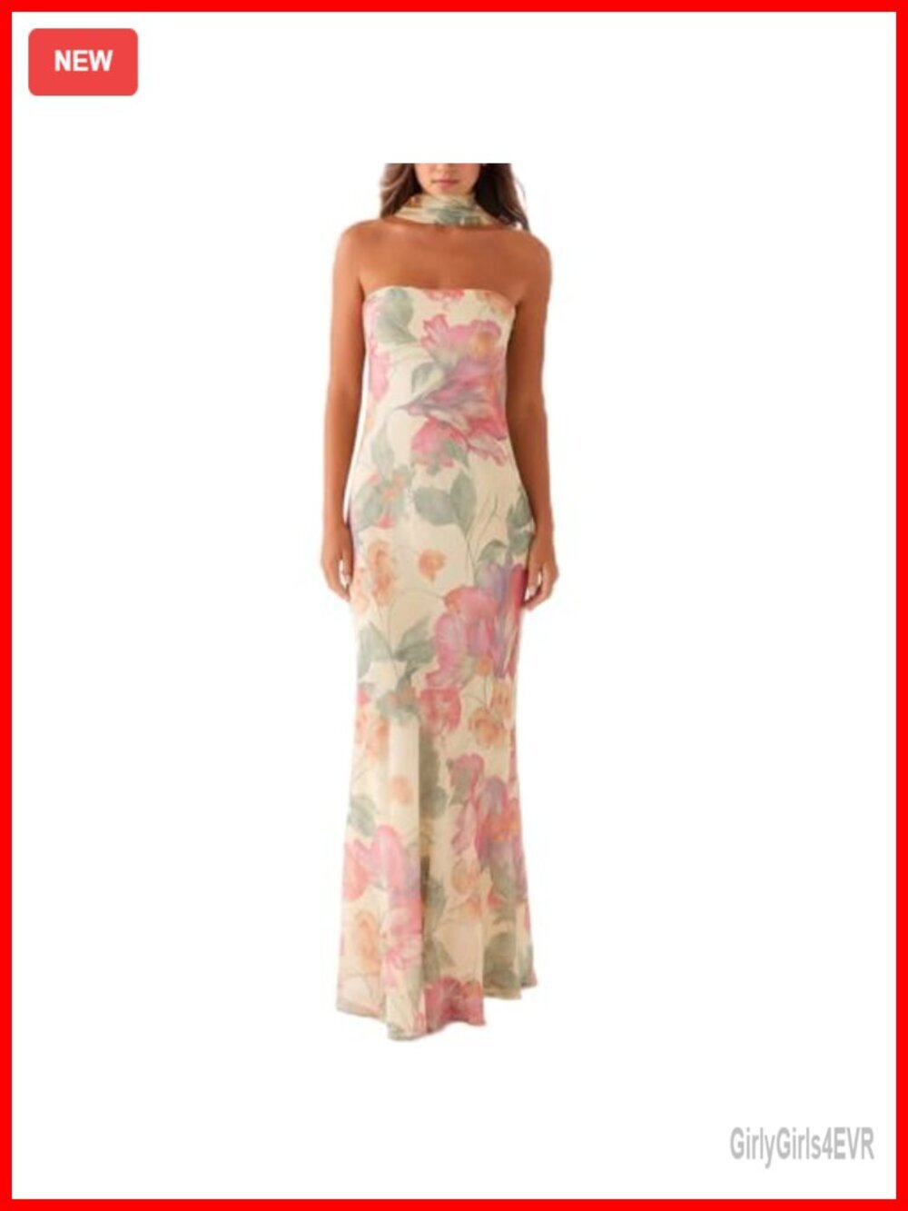 Strapless Floral Maxi Dress Bodycon Mesh Layer Formal Wedding Guest
